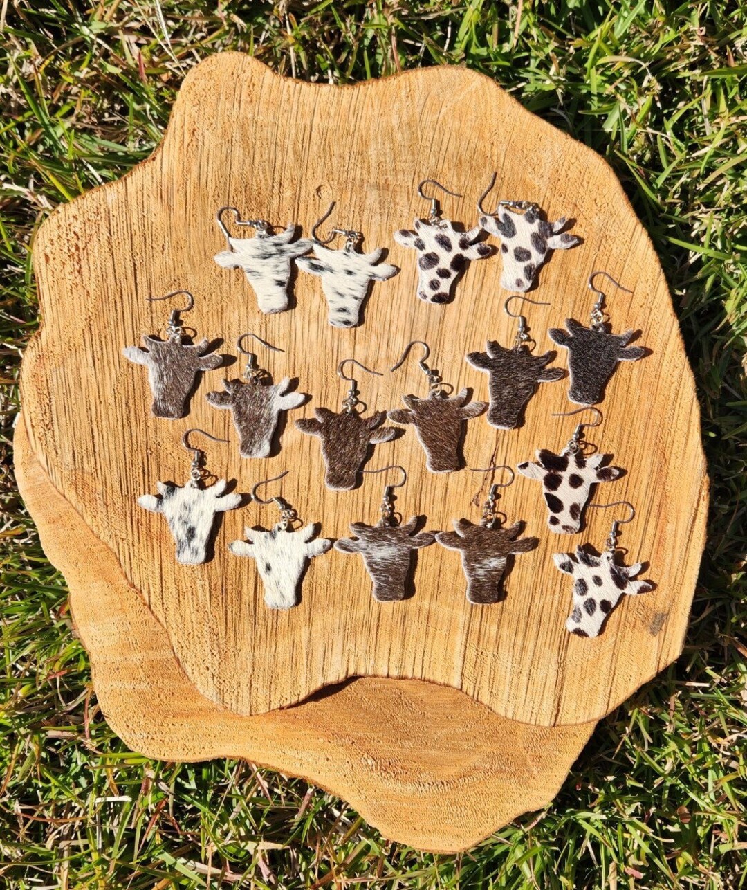 Cowhide Cow Head Leather Earrings Genuine Hair on Cowhide Etsy