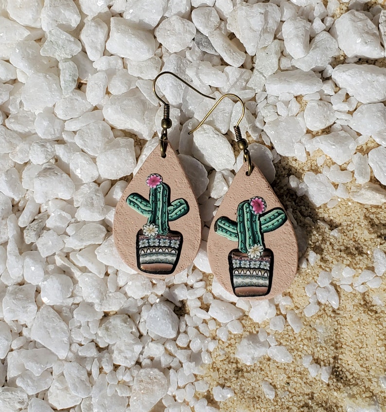 Cactus earrings Polymer clay earrings Cactus jewelry Plant Etsy