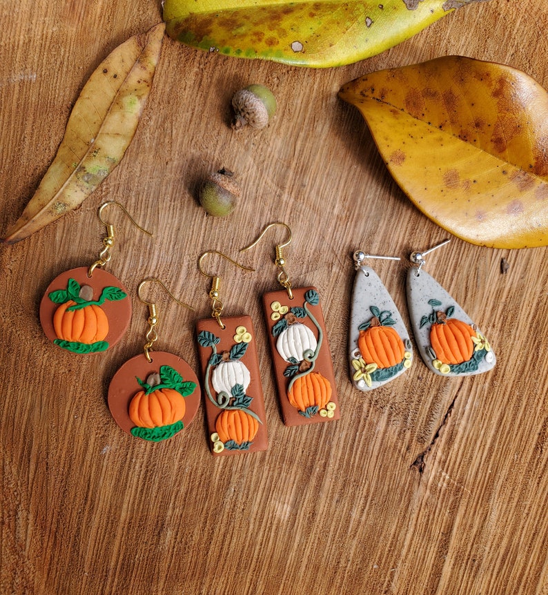 Pumpkin earrings Fall Autumn earrings Polymer clay earrings Etsy