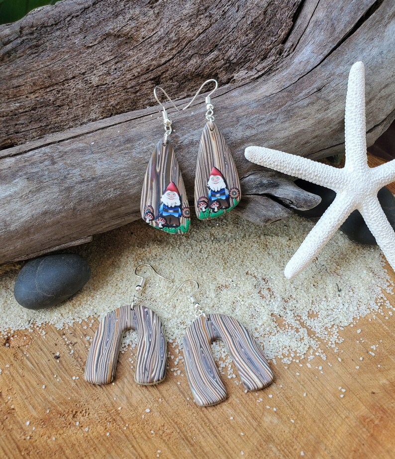 Gnome polymer clay earrings Garden gnome dangle earrings Etsy