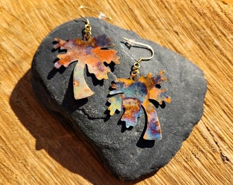 Copper Earrings, Palm Tree Earrings, Flame Painted Copper Earrings, Flame painted Earrings, Beach Earrings, Gift for Her