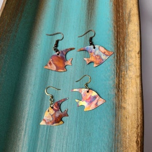 Fish Earrings, Flame Painted Copper Earrings, Copper Earrings, Beach Earrings, Nautical Earrings, Tropical Fish Jewelry, Handmade Earrings