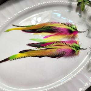 Long Feather Earrings, Colorful Feather Earrings, Rainbow Earrings, Festival Earrings, Statement Earrings, Boho Earrings, Summer Earrings