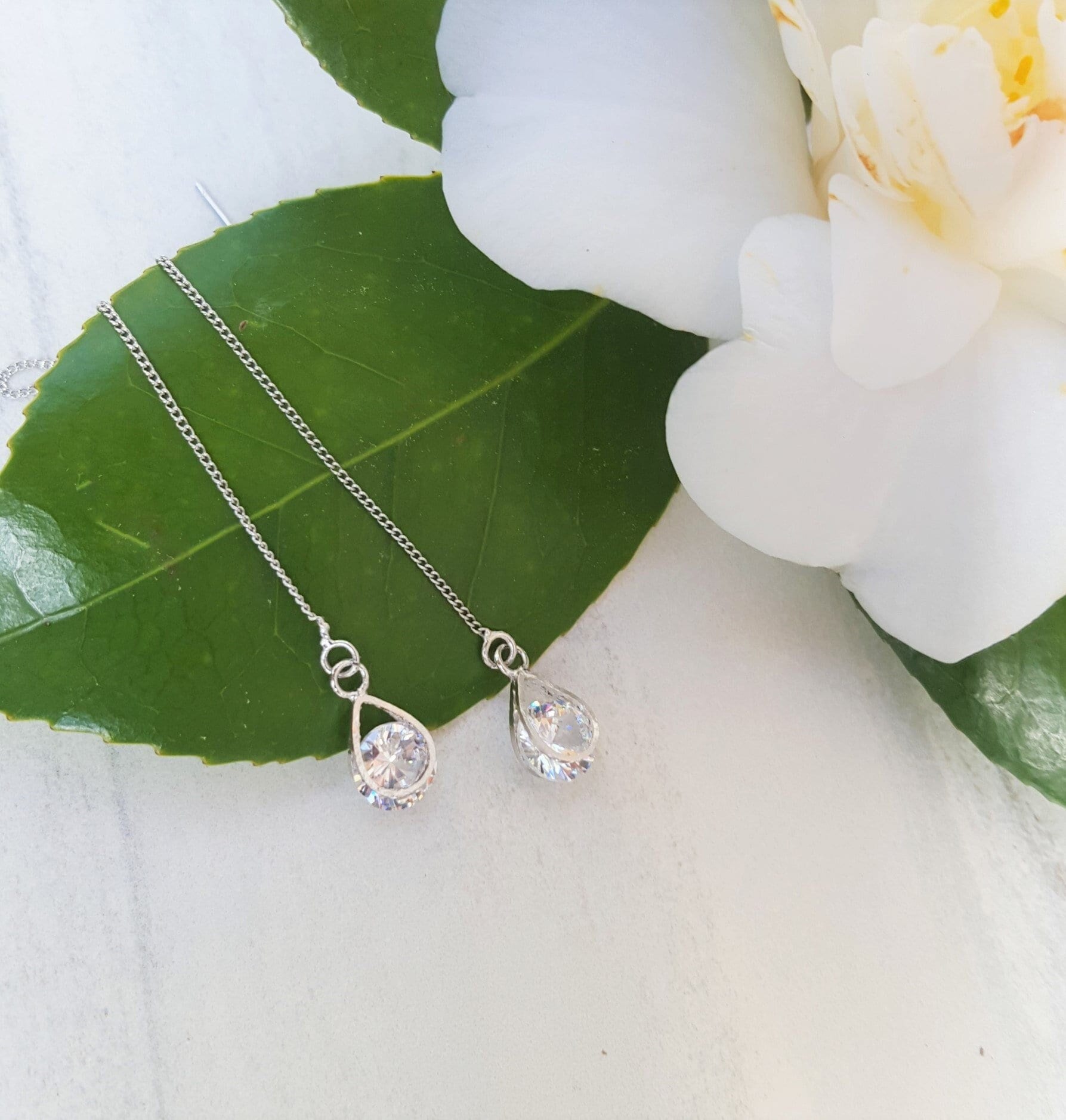 CZ threader earrings, CZ drop earrings,Gold threader earrings,Silver…