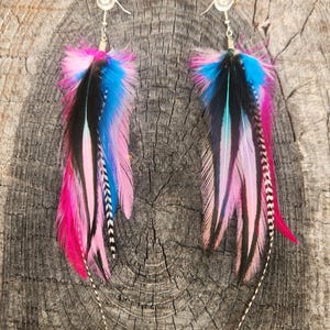 Long Feather earrings, Feather Jewelry, Bright Colored Feather earrings, Boho Feather earrings, Feather earrings, Summer earrings