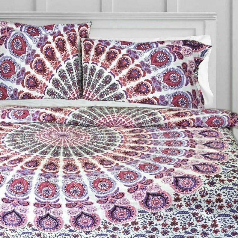 Pink Purple Lotus Boho Mandala KING Size Bedding Bedsheet Set Pillow Covers