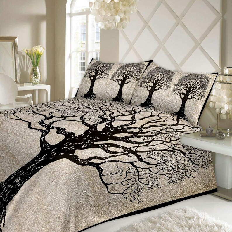 Indian Tree Of Life Duvet Cover Quilt Doona Bohemian Bedding King Size Set Mandala Design With 2 Pillow Covers