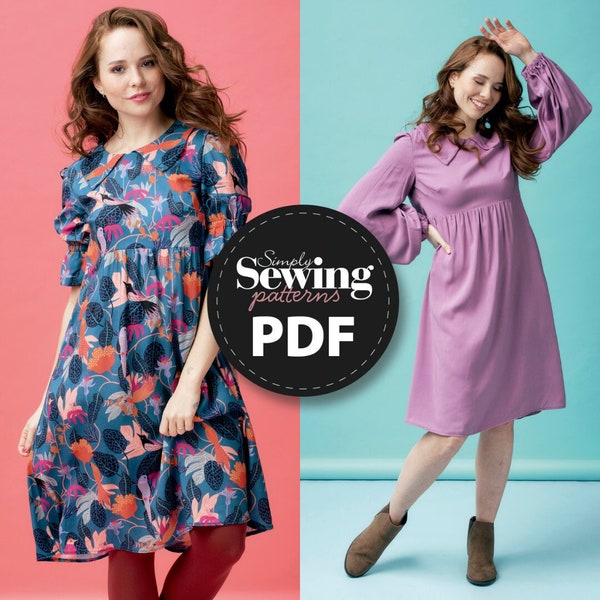 PDF Smock Kleid Muster, Peter Pan Kragen, Bischof Rüschen Ärmel, Simply Sewing Magazine