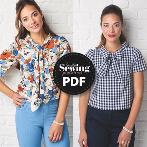 PDF Bea Blouse, Blouse Sewing Pattern, Top Sewing Pattern, Digital Sewing Pattern, Bow Blouse, Top Pattern, Blouse Pattern, Simply Sewing