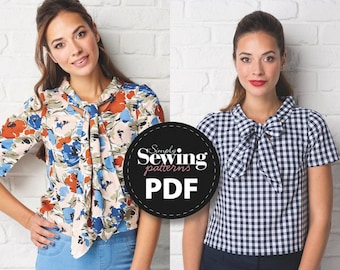 PDF Bea Blouse, Blouse Sewing Pattern, Top Sewing Pattern, Digital Sewing Pattern, Bow Blouse, Top Pattern, Blouse Pattern, Simply Sewing