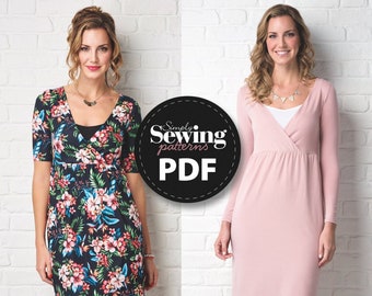 PDF Alice Dress Sewing Pattern, Simply Sewing Magazine, Wrap Dress, Faux Wrap Dress, Gathered Skirt, Jersey Dress Pattern, Beginner