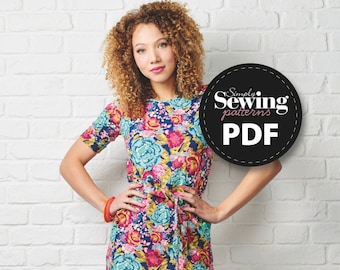 PDF Leila Dress, Simply Sewing Magazine, Faux Wrap Dress, Tie Belt Dress, Midi Length, Beginners Dress Pattern, Jersey Dress Pattern