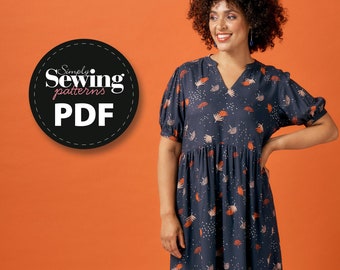 PDF Smock Dress, Farah Dress, Sewing Pattern, Gathered Dress, Simply Sewing, Digital Sewing Pattern, Prairie Style Dress, Beginner Sewing