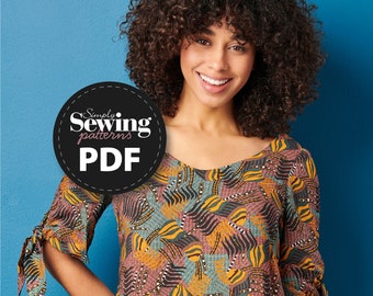 PDF Shift Top Sewing Pattern, The Verna Top, Tie Sleeve Top, Sewing Pattern