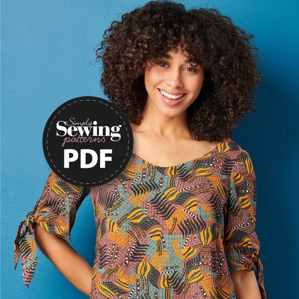 PDF Shift Top Sewing Pattern, The Verna Top, Tie Sleeve Top, Sewing Pattern