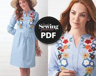 PDF Boho Dress Pattern, Aisling Dress, Gathered Dress Pattern, Tassel Details, Long-Sleeved Dress, Dress Sewing Pattern, Simply Sewing