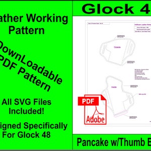 Glock 48 Leather Holster Pattern W/ Thumb Break. All SVG files included. Make your own leather Holster for your Glock 48.