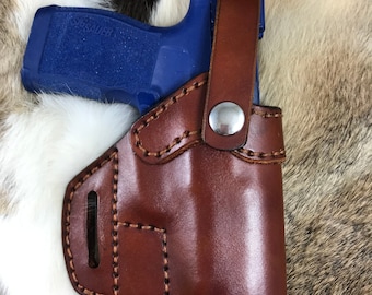 Leren holster in Avenger-stijl past op Sig Sauer P365 X-Macro Safety Strap Optics Ready