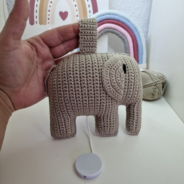 Spieluhr gehäkelt Handmade Amigurumi Elefant Mobile Musik Babyshower mobile Baby Geschenk