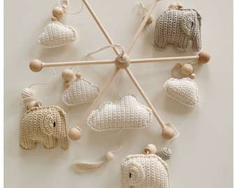 Baby mobile hanging mobile baby room mobile crocheted elephant clouds amigurumi