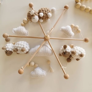 Baby mobile with crocheted sheep and clouds, Amigurumi, Baby, Mobile, Baby room mobile baby crocheted baby shower