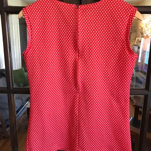 Vintage Red Polka Dot Top, Knit Polyester, Handmade image 3