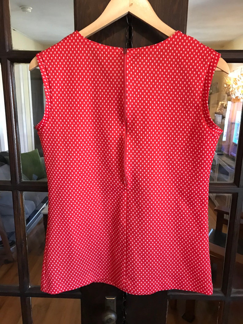 Vintage Red Polka Dot Top, Knit Polyester, Handmade image 3