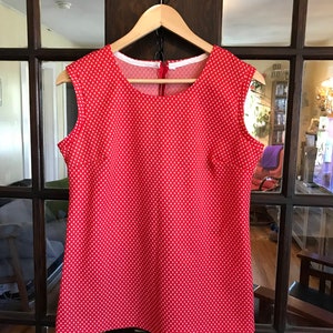 Vintage Red Polka Dot Top, Knit Polyester, Handmade image 1