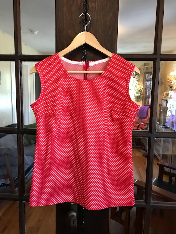 Vintage Red Polka Dot Top, Knit Polyester, Handma… - image 1