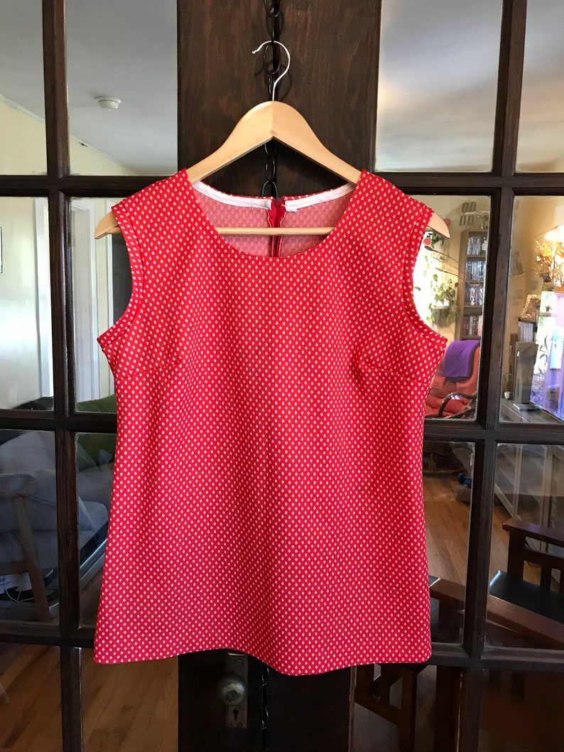 Vintage Red Polka Dot Top, Knit Polyester, Handmade image 1