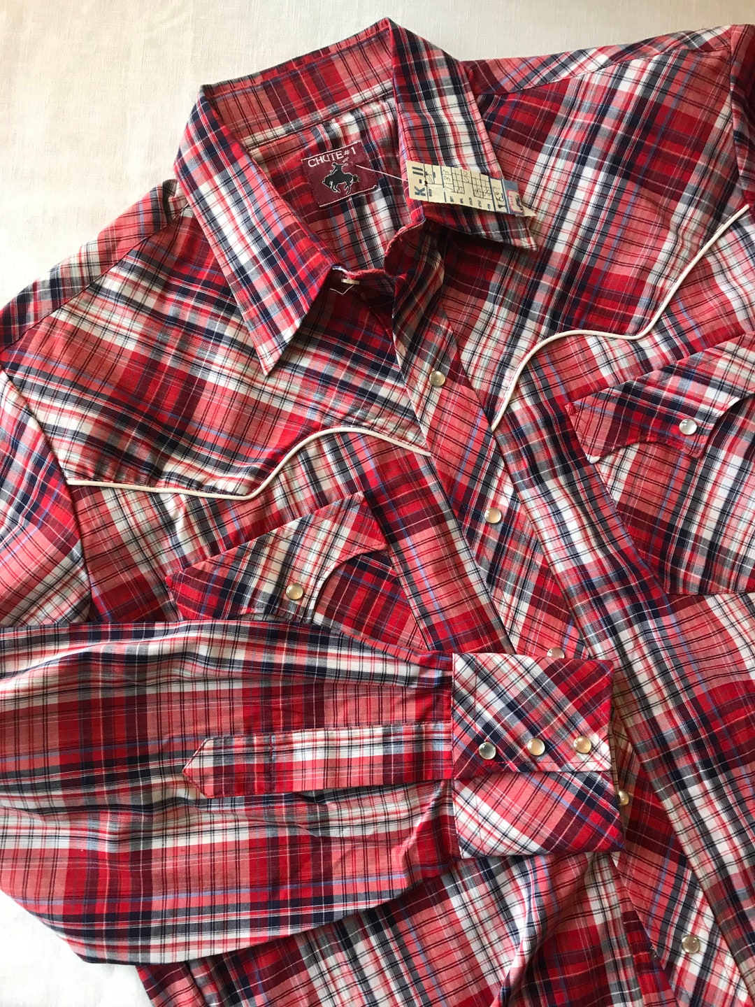 Vintage Cowboy Shirt - Red, White, and Blue Men's L, Chute #1 - Etsy