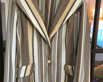 Vintage 70s Women's Blazer with Brown, Tan, Black, and White Stripes