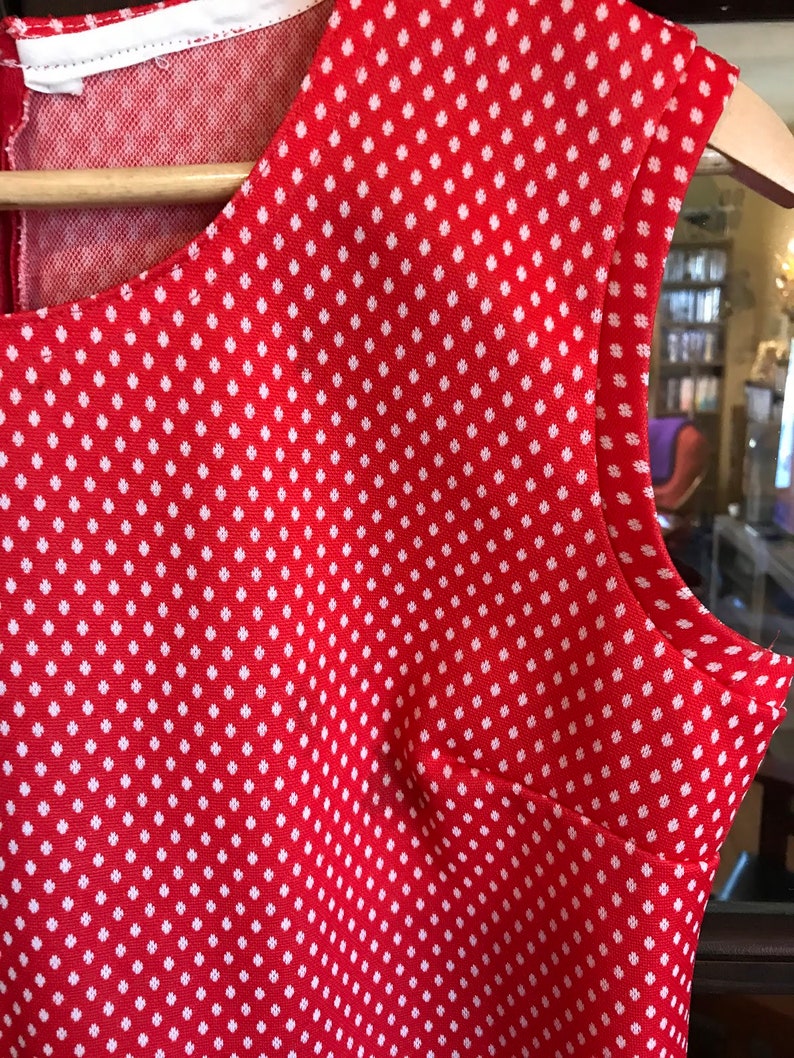 Vintage Red Polka Dot Top, Knit Polyester, Handmade image 2