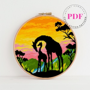 Giraffe kruissteekpatroon landschap kruissteekpatroon dieren kruissteekpatroon digitaal formaat - pdf