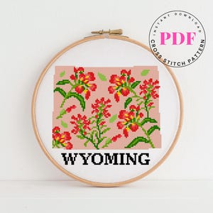 Wyoming Wildblumen Kreuzstichmuster PDF, sofort download Download moderne Stickerei, Blumenmuster