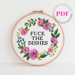Fuck the Dishes grappig kruissteekpatroon eenvoudig kruissteekontwerp modern kruissteekpatroon Digitaal formaat - pdf