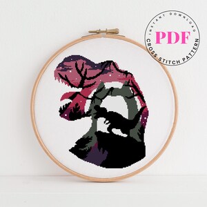 Dinosaurus kruissteekpatroon modern geteld kruissteekpatroon T-rex modern borduurwerk direct downloaden eenvoudig xstitch digitaal formaat - pdf