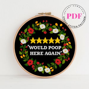 Kak Cross Stitch Patroon grappige recensie tekst borduurontwerp eenvoudig kruissteekschema bloemen kruissteekpatroon Digitaal formaat - PDF