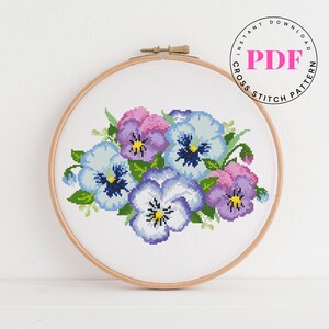Bloemen kruissteekpatroon Violet kruissteekpatroon Digitaal formaat - PDF