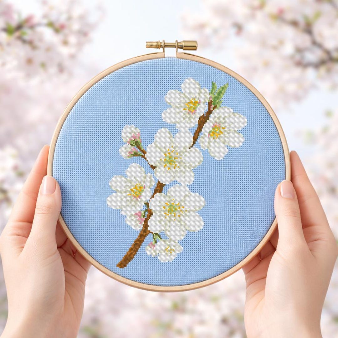 Cherry Blossom Cross Stitch Pattern White Sakura Embroidery Digital ...