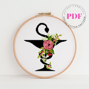Apotheeksymbool geteld kruissteekpatroon medische slang kruissteekontwerp bloemen kruissteekpatroon DIY digitaal formaat - pdf