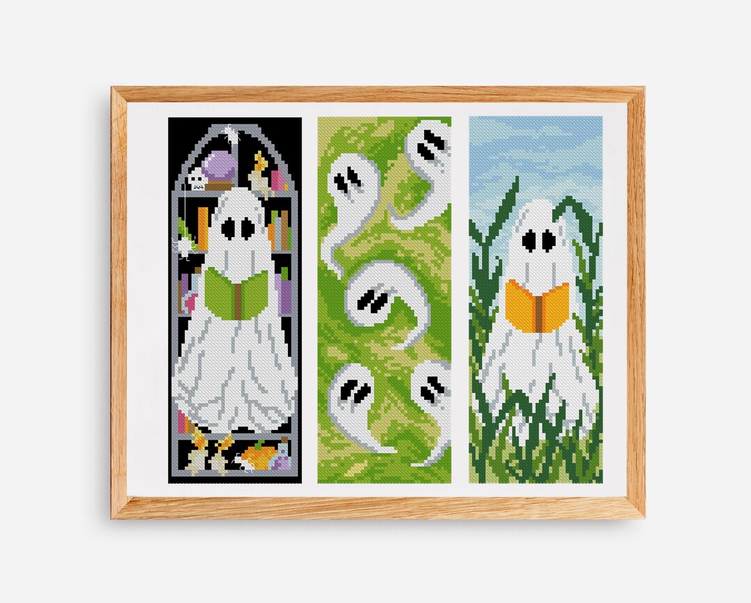 Ghost Bookmark Cross Stitch Pattern Set PDF Spooky Halloween Bookmarks ...