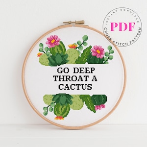 Ga diep in de keel een cactus Grappig kruissteekpatroon cactus kruissteek bloem Digitaal formaat - PDF