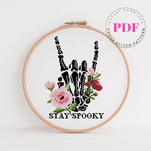 Blijf Spooky kruissteekpatroon Skeleton kruissteekkaart Halloween kruissteek Digitaal formaat - pdf