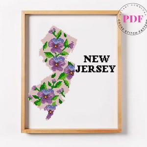 New Jersey geteld kruissteekpatroon bloemen kruissteek violette bloem kruissteekkaart digitaal formaat - pdf