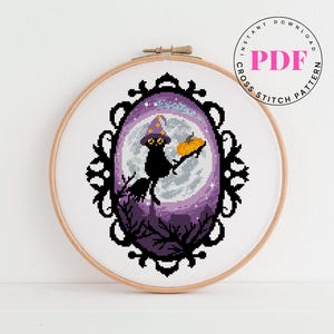 Cat cross stitch pattern Halloween cross stitch spooky cross stitch goth cross stitch Digital Format - PDF