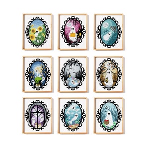 Set of 9 Ghosts counted cross stitch pattern spooky cross stitch design halloween decor gothic horror Digital Format - PDF