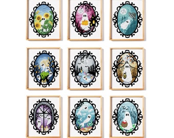 Set of 9 Ghosts counted cross stitch pattern spooky cross stitch design halloween decor gothic horror Digital Format - PDF