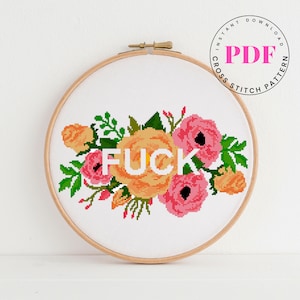Neuken kruissteekpatroon modern geteld borduurontwerp bloemen kruissteekkaart Subversieve kruissteek digitaal formaat - pdf