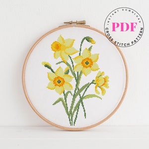 Narcissen kruissteekpatroon bloemen kruissteekkaart narcissen boeket kruissteekontwerp natuur bloemen Digitaal formaat - pdf